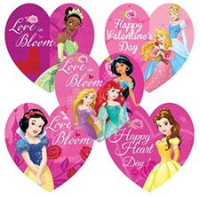 25 Disney Princess Heart-Shaped Valentine Stickers, 2.5" x 2.5"