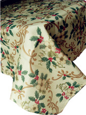 Christmas Holly Floral Holiday Polyester Fabric Tablecloth Multi-Color Var Size