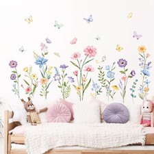 Flower Wall Decals Watercolor Wildflower Grass Butterflies Multi-colored