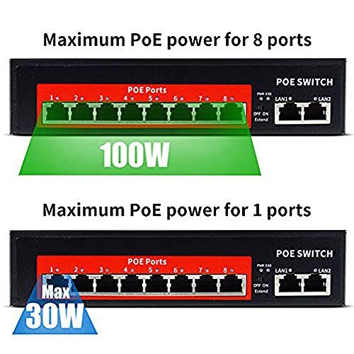 AI PoE Switch (8 POE Ports +2 Uplink), 802.3af/at PoE+ 100Mbps, 100W Built-in - Bild 4 von 7