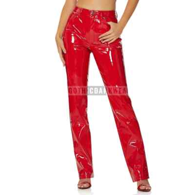 Women Pant Red PVC Vinyl Pants Heston Straight Leg SKINNY PANTS Women Rain  Pant | eBay
