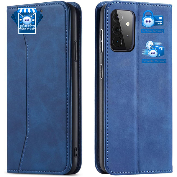 HandyhüLle Leder Blau Magnetisch Flip Klappbar Mit KartenfäChern FüR Galaxy A72-image