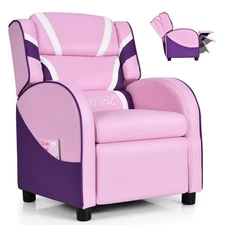Honeyjoy Kids Recliner Chair Gaming Sofa PU Leather Armchair w/Side Pockets Pink