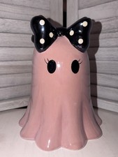 Pink Ghost Ceramic Figurine with Bow Cute Hal...