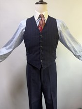 1930s 1940s Men  s Suit Waistcoat And Trousers Size 42 36-31 Blue Pinstripe