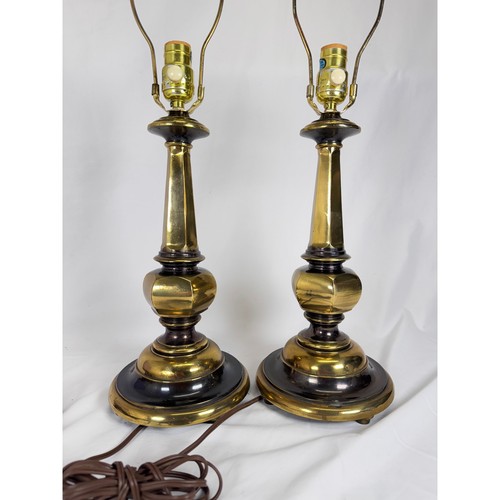 Vintage Solid Brass Table Lamps Pair Hollywood Regency Stiffel Style Lighting - Picture 2 of 8