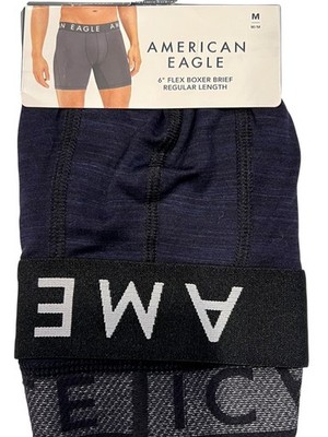 NWT AMERICAN EAGLE Active Flex 6'' Boxer Brief Sz M Blue Black Space Dye #108