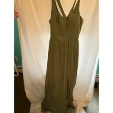 New Moss Green V Neck Double Strap Maxi Bridesmaid Dress 28236 Size 12