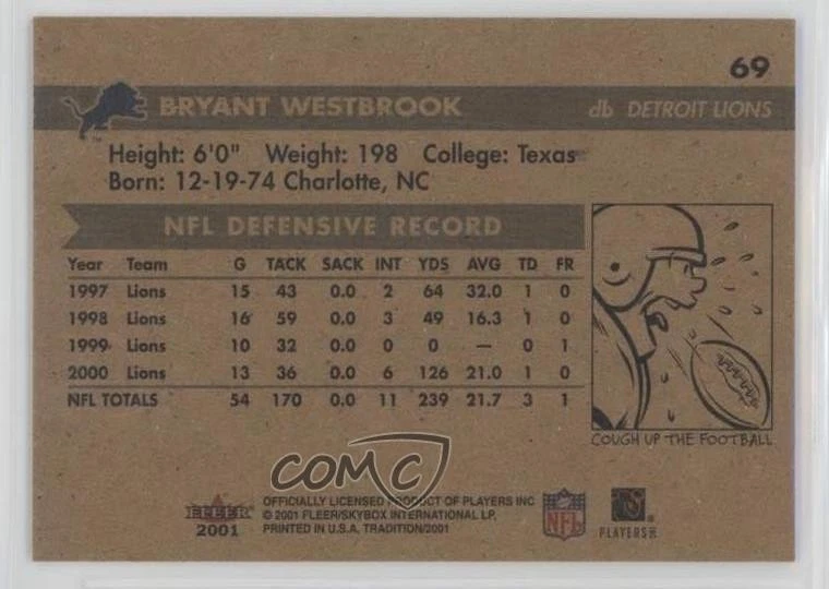 2001 Fleer Tradition Glossy Bryant Westbrook #69 - Image 2 of 2