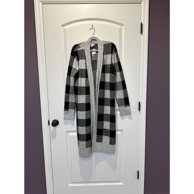 NWT Neiman Marcus Gray Black Buffalo Plaid Open Front Cardigan Size Medium