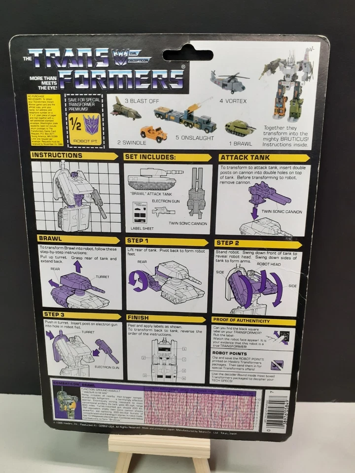 Brawl Cardback 1986 Vintage Hasbro G1 Transformers Authentic RARE - Image 2 of 2