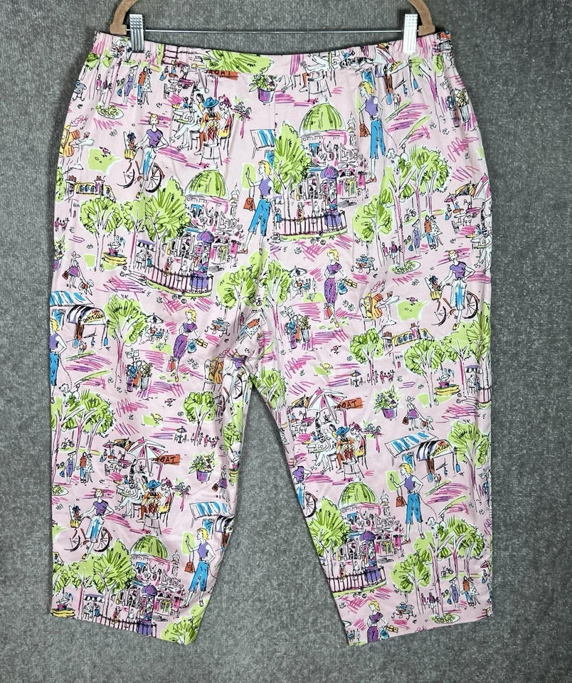 Dress Barn Crop Pants Womens Size 20W Pink Paris Travel Print Cotton Spandex - Image 2 of 4