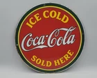 Vintage Ice Cold Coca Cola Sold Here Porcelain Enameled Metal Sign