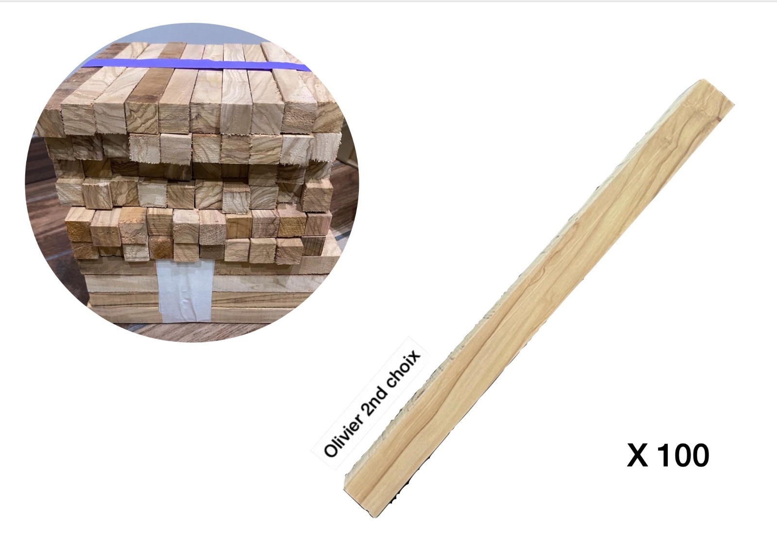 Carrelets d'olivier d'Italie pour tournage stylos lot 100 pièces bois brut second choix pas cher