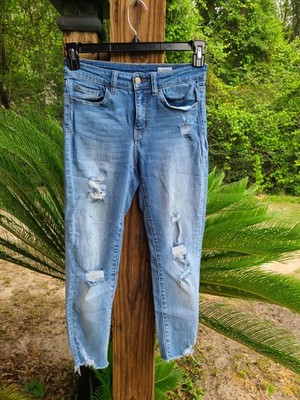 Bridge By Gly Mid Rise Ankle Skinny Jeans Women 27 Actual 28X24 Blue Distressed