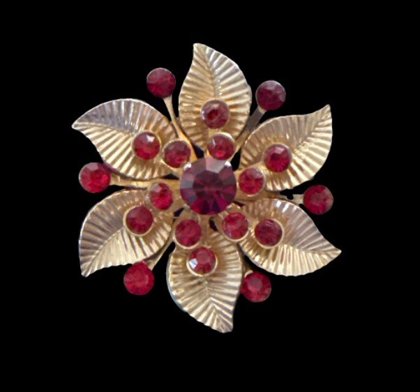 Vintage Signed Coro Ruby Red Rhinestone Goldtone … - image 2