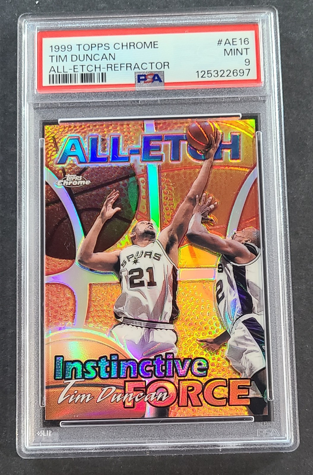 1999 TOPPS CHROME ALL-ETCH REFRACTOR #AE16 TIM DUNCAN PSA 9 MINT *POP 18*