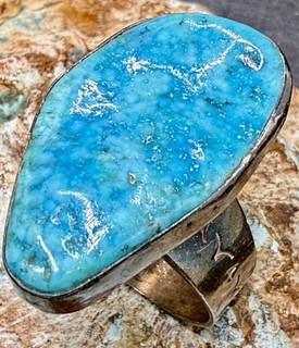 Beautiful Vintage Navajo Handmade Sterling Silver & Turquoise Ring Size 11.5