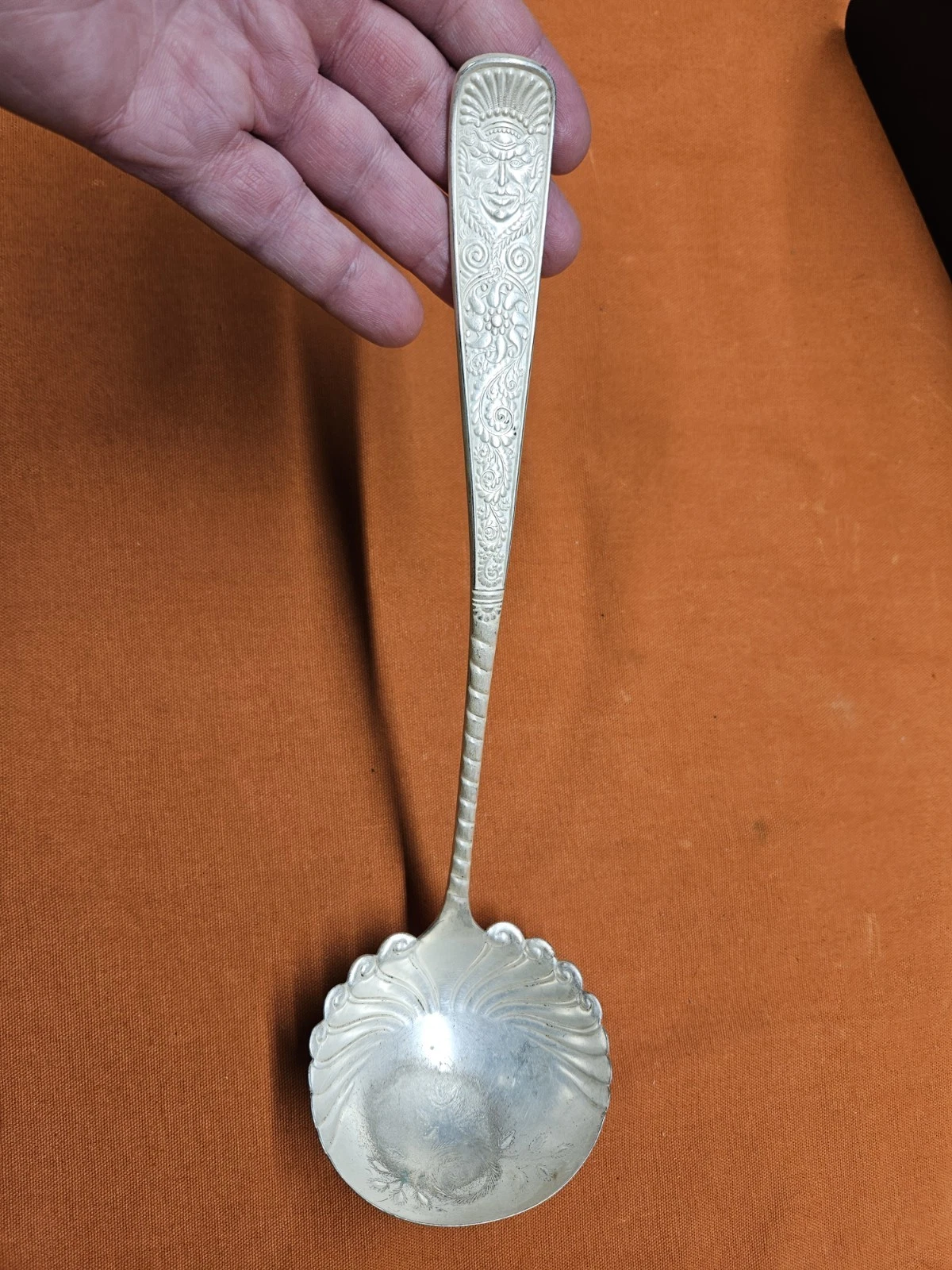 Antique "Assyrian Head" Silverplated Soup/Punch Ladle by 1847 Rogers Bros.
