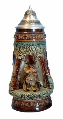 German Beer Stein wildlife wilderness giantstein, Owl 0.5 liter tankard, beer...