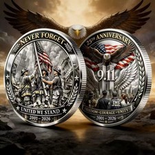 9/11 Memorial Challenge Coin 25th Anniversary Never Forget Firefighter EMS Gift