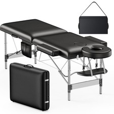 Massage Table Portable 2-Fold Lash Bed with Side Pocket Adjustable Height