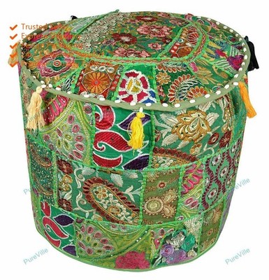 Floral FLOOR OTTOMAN POUF PILLOW COVER INDIAN DECOR Foot Stool