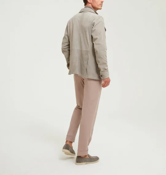 Chaqueta de cuero gris campo para hombre gamuza pura hecha a medida talla S M L XXL 3XL Foto 2 de 4