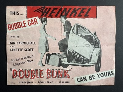 Heinkel Seifenblasenwagen - 1961 ''Double Bunk'' Film Rang Kinos Wettbewerb Flugblatt