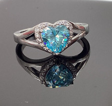 Halo Blue Topaz Heart Ring: Sterling Silver M...