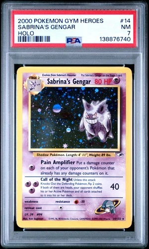 2000 POKEMON GYM HEROES HOLO #14 SABRINA'S GENGAR PSA 7