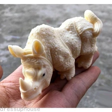  1PC Rhinoceros Statue Tagua Nut Animal Figurine Handmade Decor Gift