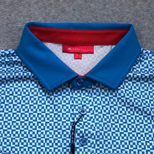 Redvanly Polo Shirt Mens Large Blue Geometric Blake Golf Performance Lightweight