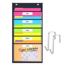 Clear Storage Pocket Chart with 5 Nametag Pockets Hanging Wall File Organizer