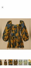Farm Rio Green Foliage Print Mini Dress Balloon Sleeves Corset Sides Size s