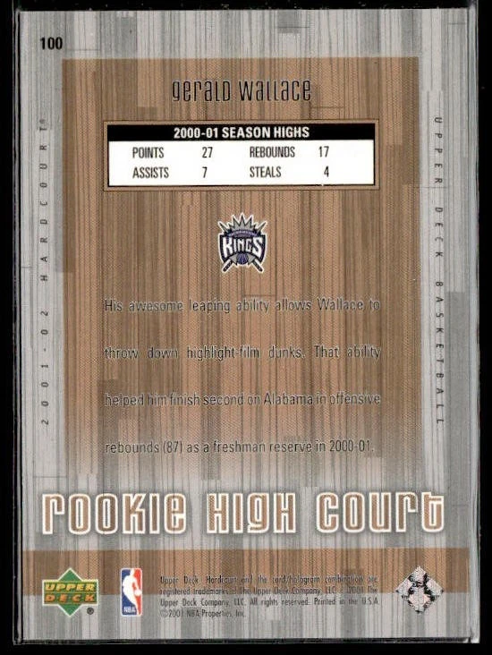 L41,829 - 2001-02 Upper Deck Hardcourt #100A Gerald Wallace ON RC /1000 - Image 2 of 2