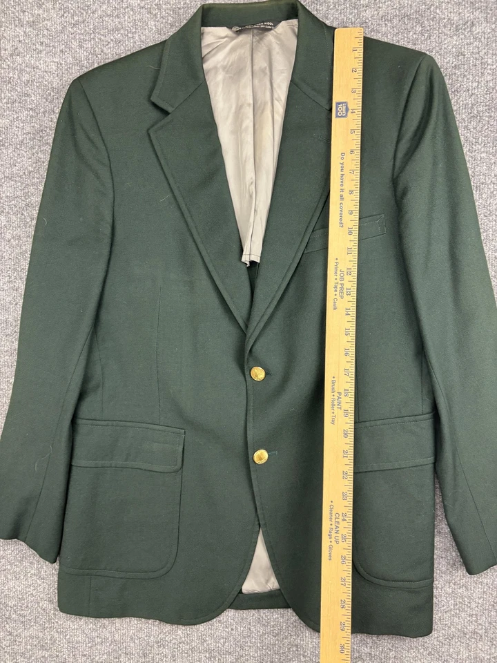 Lands' End Blazer Mens 42R Large Green 100% Wool Charter Collection Gold Buttons - Image 4 of 4