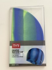 TYR Graphic Silicone Swim Cap Blue - Green Size Adult Hypoallergenic