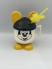 Walt Disney Productions Vintage Mickey Mouse Plastic Sippy Cup With Lid  Straw