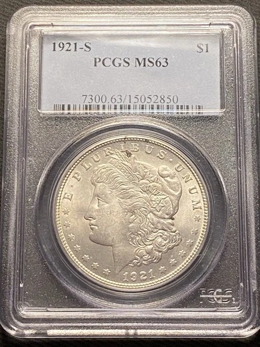 1921-S Morgan Silver $1 Dollar Coin PCGS MS 63