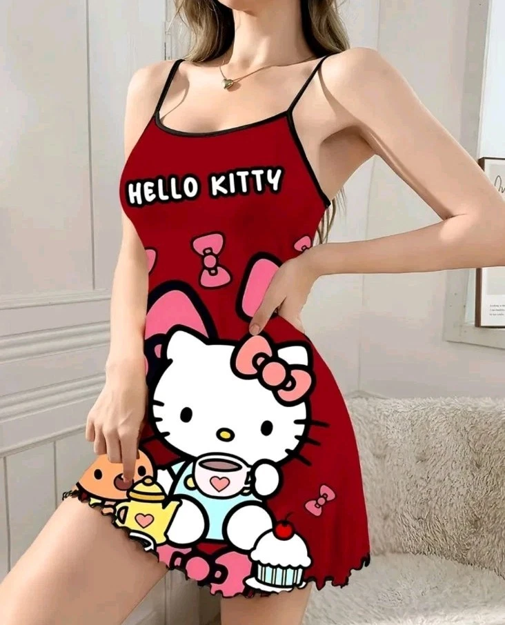 Sexy pijama de vacaciones de playa con curvas de anime Waifu para mujer de Hello Kitty Foto 2 de 2