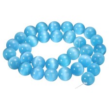32pcs Blue Cat's Eye Stone Beads 12mm Round Crystal Loose Bead