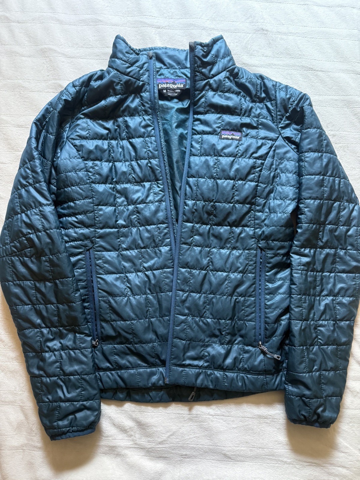 Patagonia Sz M Nano Puff Women's Jacket Primaloft Insulation Teal Blue Full Zip