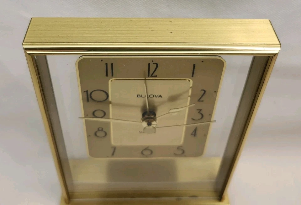 BULOVA Gold Brass Finish Quartz Alarm Desk Clock B 1980 Vintage  - Image 3 of 4