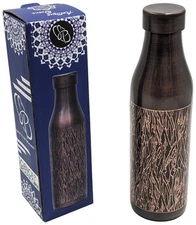 33 Ounce Pure Copper Water Bottle with Engraved Tree Bark Design, Ayurvedic B...