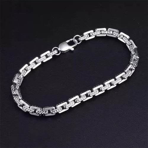 Pure Platinum 950 Chain Men 5.2mm Carved Square Rolo Link Bracelet 25g/8.2inch - Picture 2 of 10