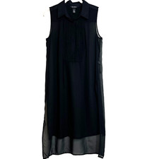 White House Black Market Womens Sleeveless Tunic Dress Small Black Sheer Overlay