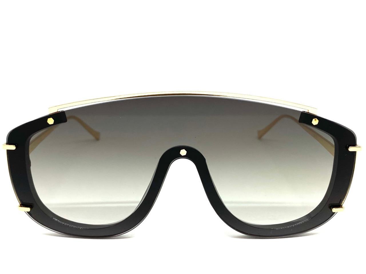Classic Elegant Modern Retro Shield Style SUN GLASSES Large Black & Gold Frame