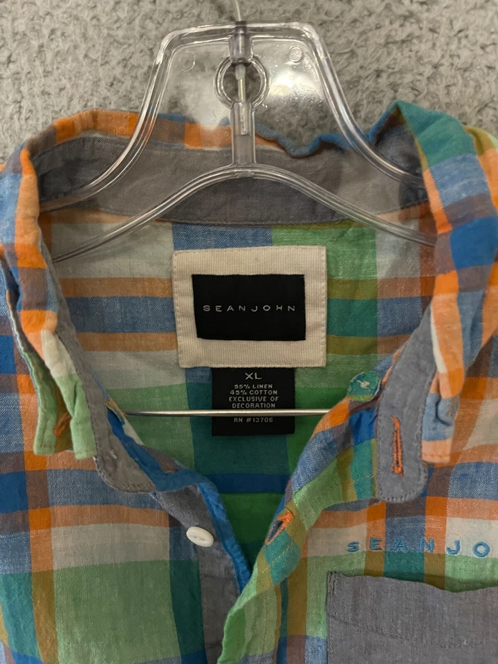 SEAN JOHN Shirt Youth Boys Short Sleeves Button Up Size XL front pockets plaid - Image 2 of 4