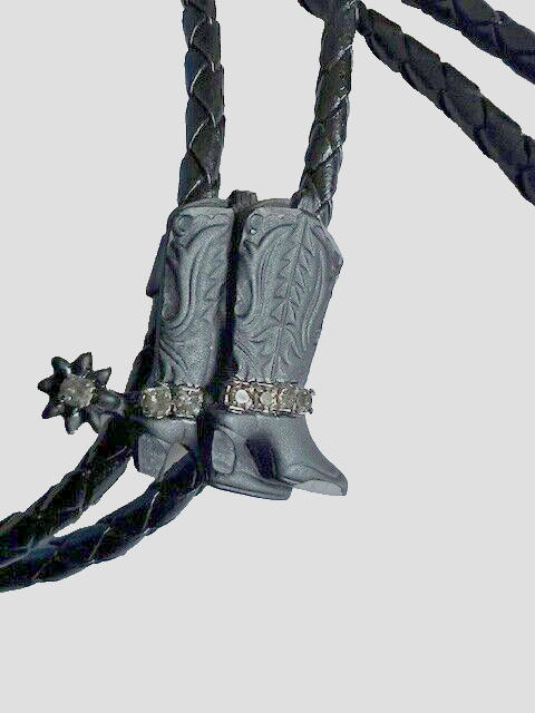 Country Western Boot Lace Bolo Tie Cowboy Boots Black on Leatherette cord  USA